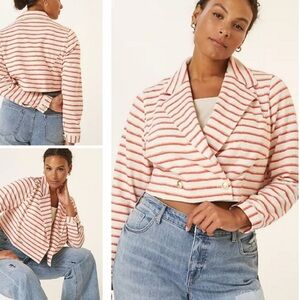 🛑 1 hour sale. NWT. Anthropologie, by Maeve, 26W, Terry Striped Cropped Blazer